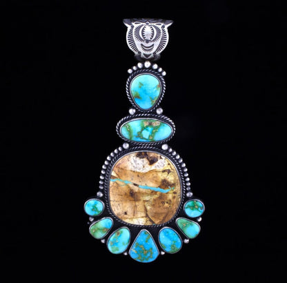 Natural Royston Boulder Turquoise Pendant With Sonoran Gold Turquoise Surround