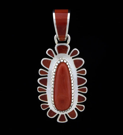 High Grade Natural Mediterranean Coral Inlay Pendant