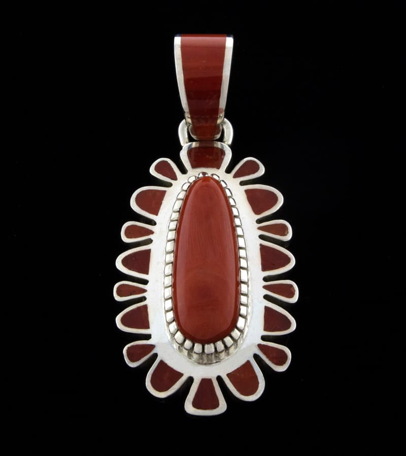 High Grade Natural Mediterranean Coral Inlay Pendant