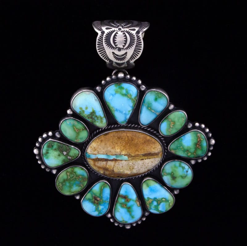 Natural Royston Boulder Turquoise Pendant With Sonoran Gold Turquoise Surround