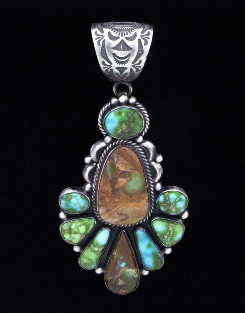 Natural Royston Boulder Turquoise Pendant With Sonoran Gold Turquoise Surround