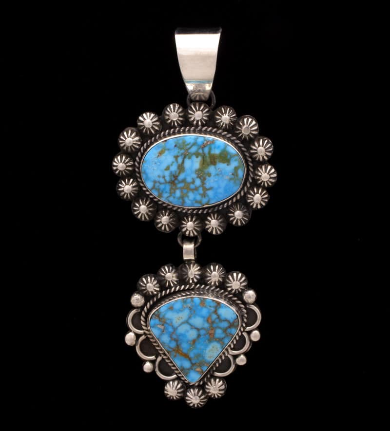 Pendentif double empilé en turquoise Kingman naturelle