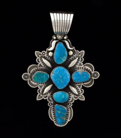 Natural Blue Diamond Turquoise 6-Stone Cross Pendant