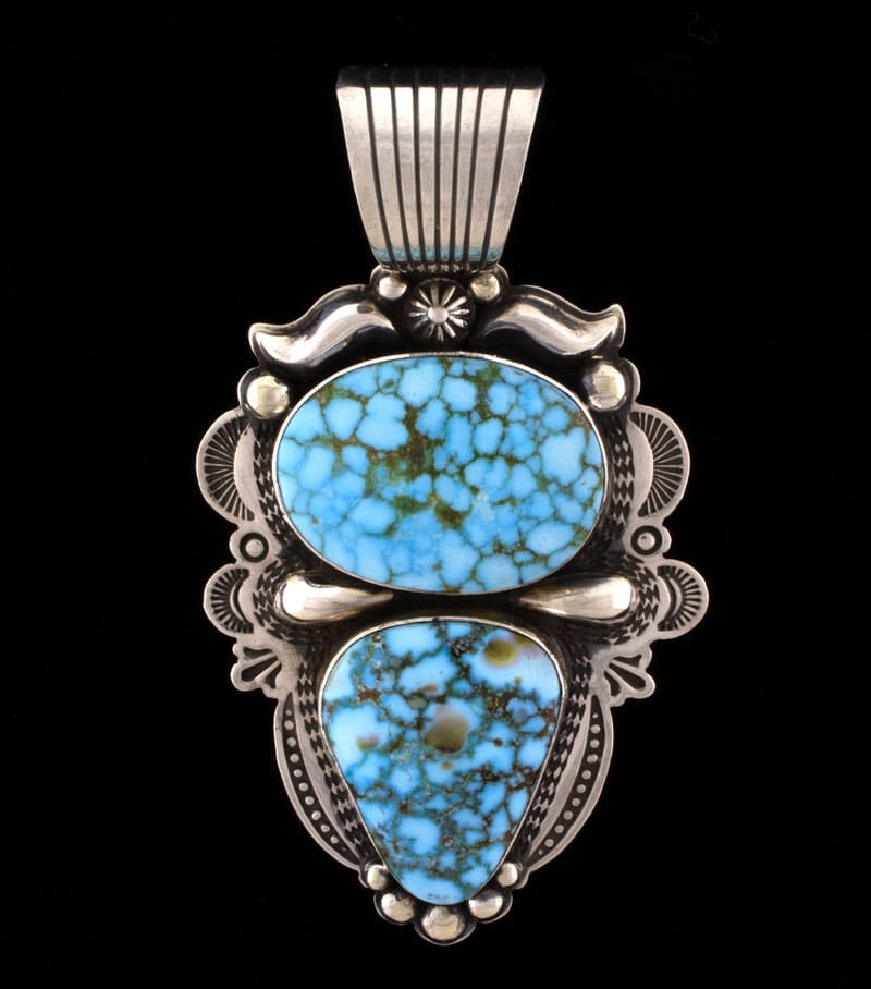 Natural Kingman Water Web Turquoise Double-Stacked Pendant