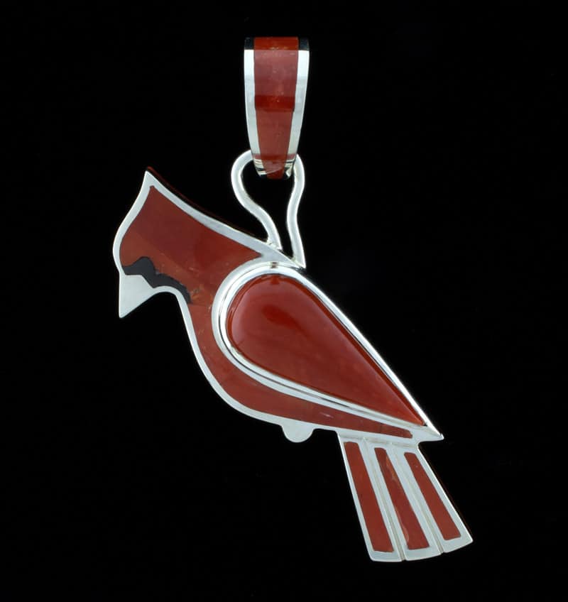 High Grade Natural Mediterranean Coral Inlay Cardinal Pendant