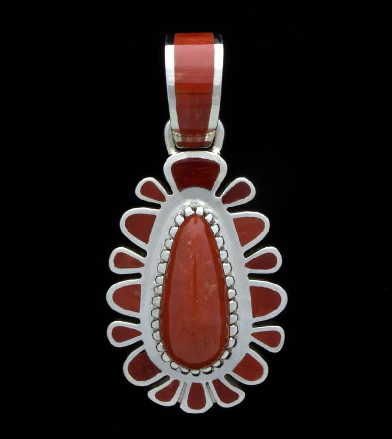 High Grade Natural Mediterranean Coral Inlay Pendant