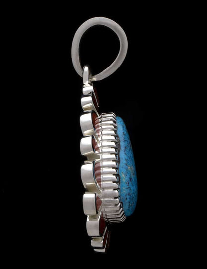 High Grade Natural Kingman Turquoise With Coral Inlay Pendant