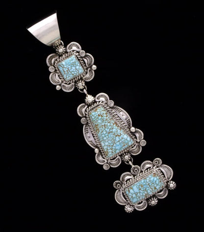 High Grade Natural #8 Micro-Web Turquoise 3-Stone Pendant