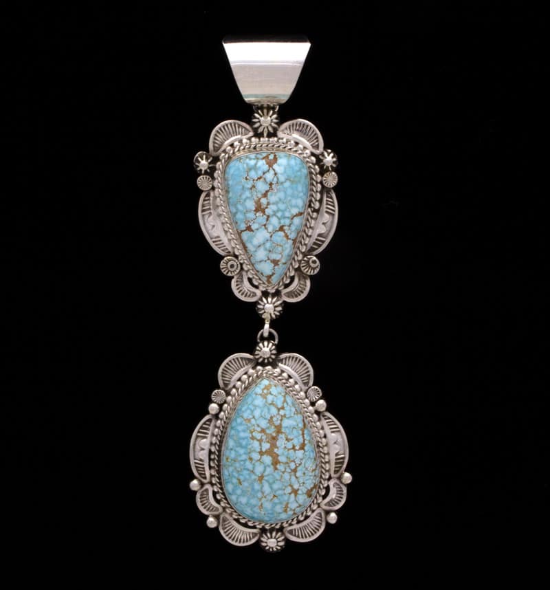 High Grade Natural #8 Web Turquoise Double-Stacked Pendant