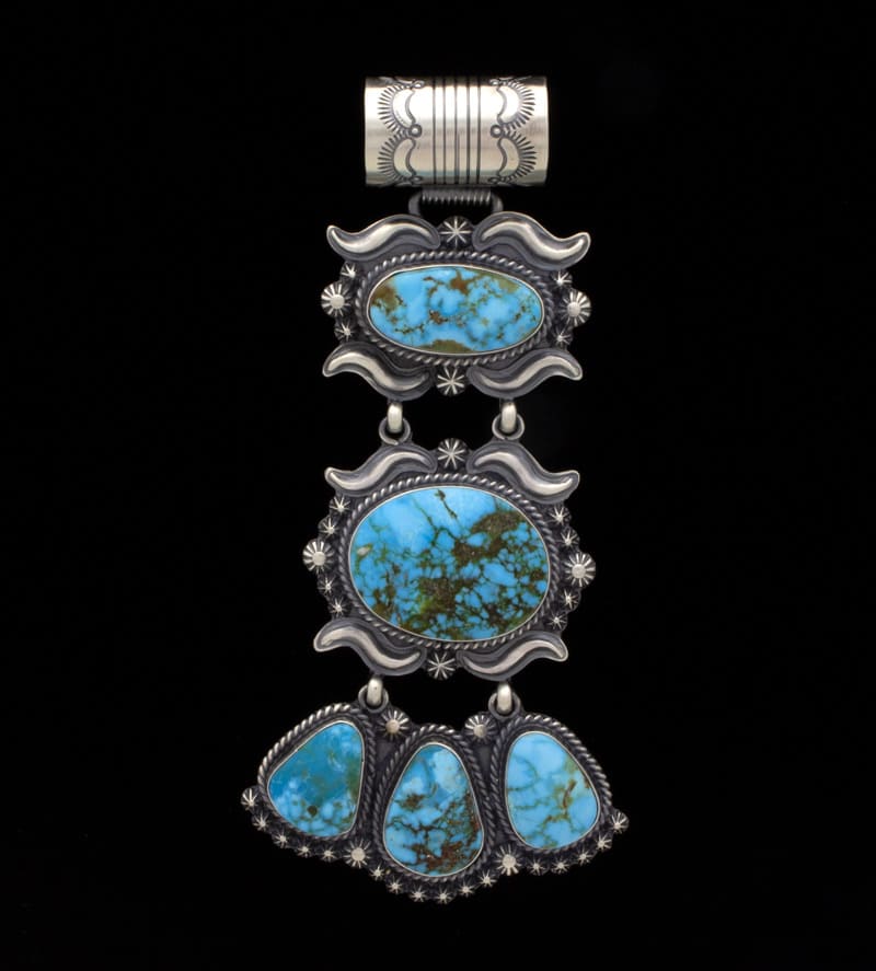 Natural Kingman Turquoise 5-Stone Pendant And Matching Earrings