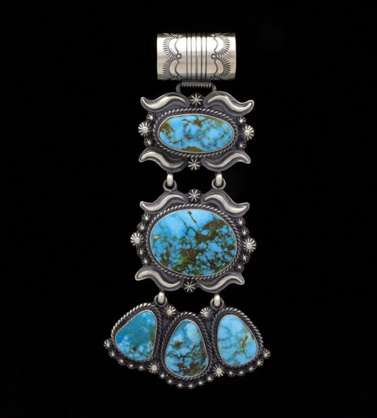 Natural Kingman Turquoise 5-Stone Pendant And Matching Earrings