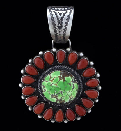 Natural Carico Lake Turquoise Pendant With Coral Surround