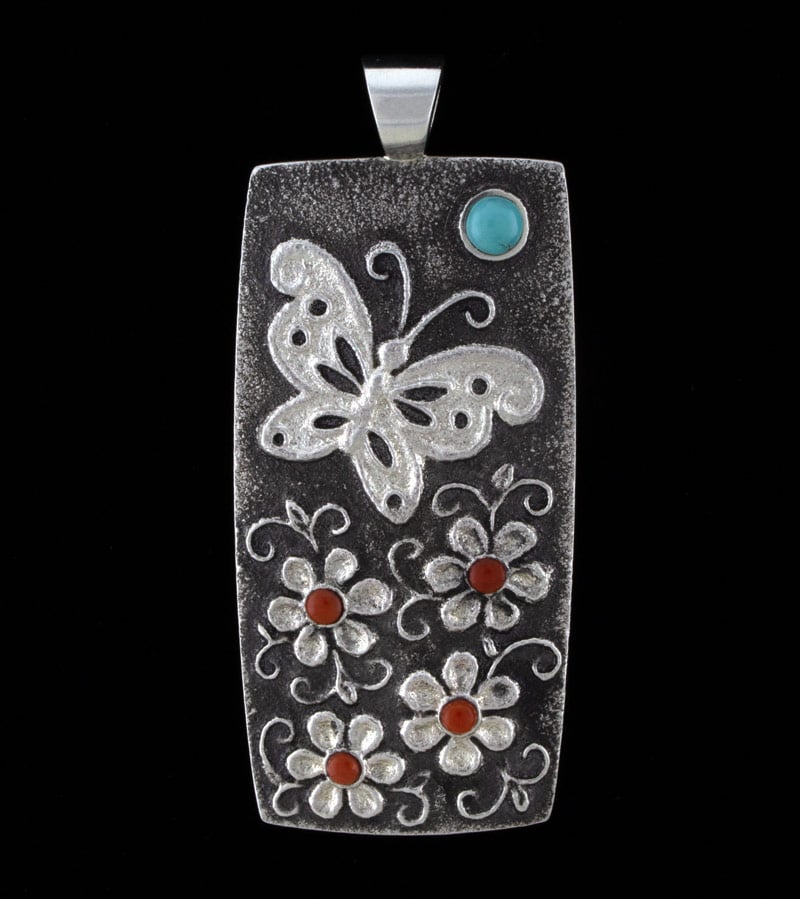 Tufa Cast Butterfly With Flowers Pendant