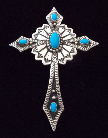 Natural Sleeping Beauty Turquoise 5-Stone Cross Pin-Pendant