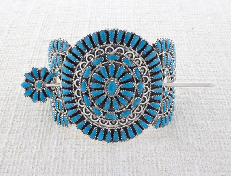 Sleeping Beauty Turquoise Petit Point Cluster Ponytail Holder With Stick Pin