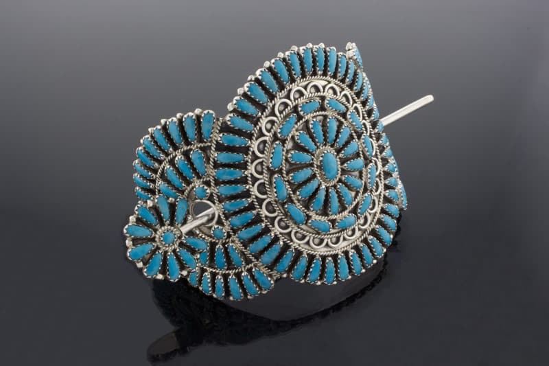 Sleeping Beauty Turquoise Petit Point Cluster Ponytail Holder With Stick Pin