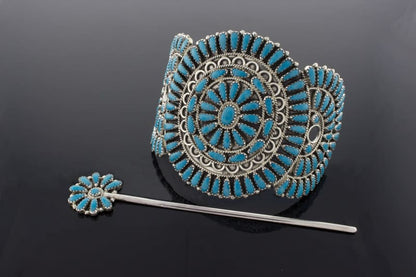 Sleeping Beauty Turquoise Petit Point Cluster Ponytail Holder With Stick Pin