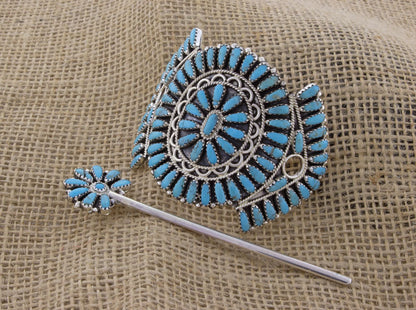 Kingman Turquoise Petit Point Cluster Ponytail Holder With Stick Pin