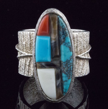 Tufa Cast Multi-Color Raised Cobblestone Inlay Ring