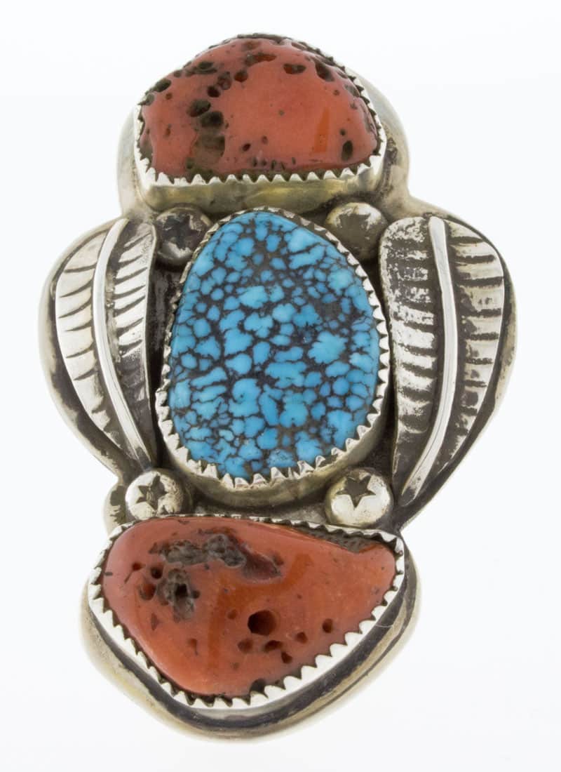 Natural Sleeping Beauty Turquoise & Coral Ring