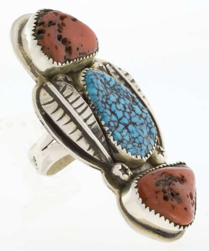 Natural Sleeping Beauty Turquoise & Coral Ring