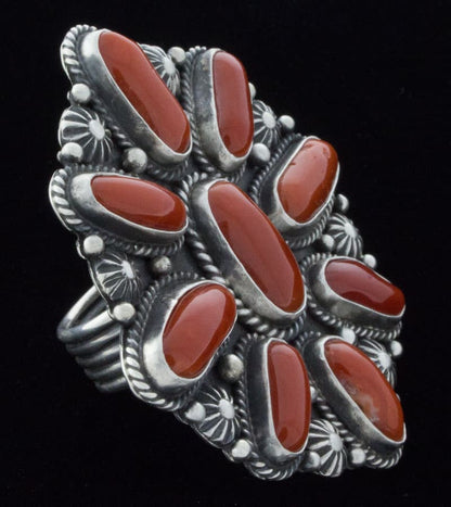 High Grade Natural Momo Coral Cluster Ring