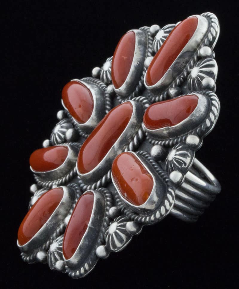 High Grade Natural Momo Coral Cluster Ring