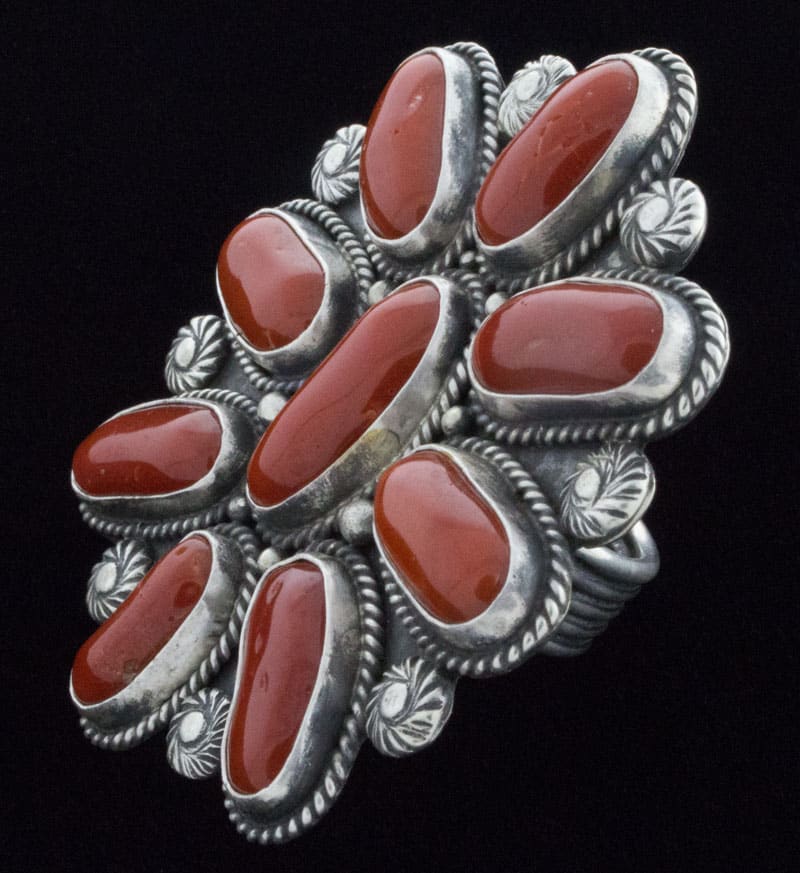 High Grade Natural Momo Coral Cluster Ring