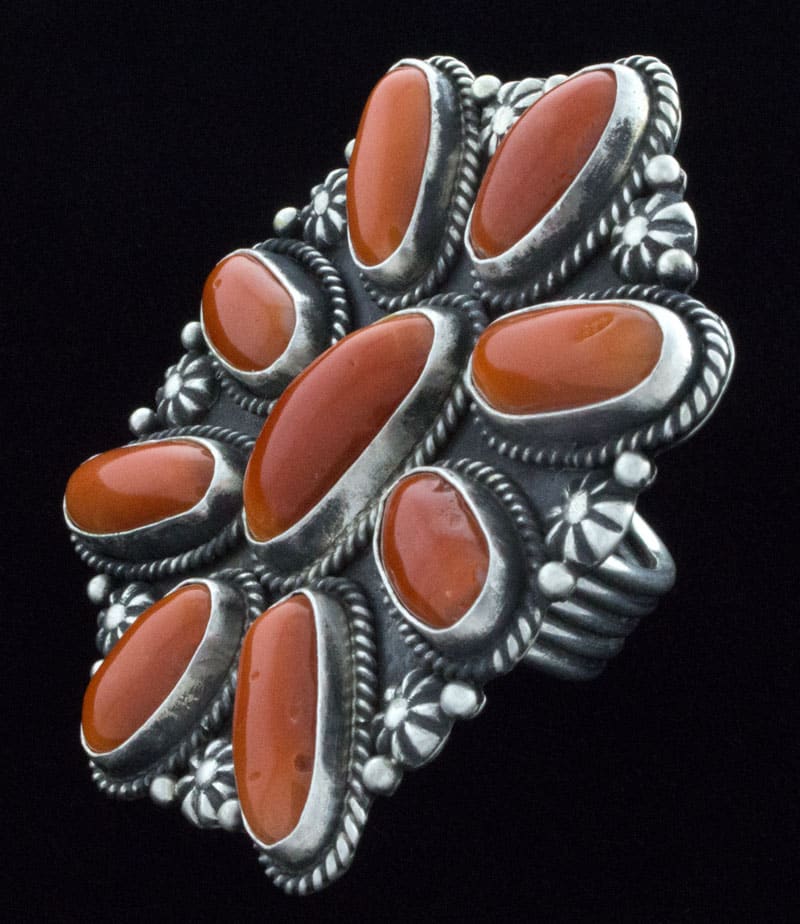 High Grade Natural Momo Coral Cluster Ring