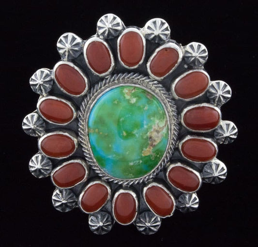 Sonoran Gold Turquoise With Coral Surround Ring