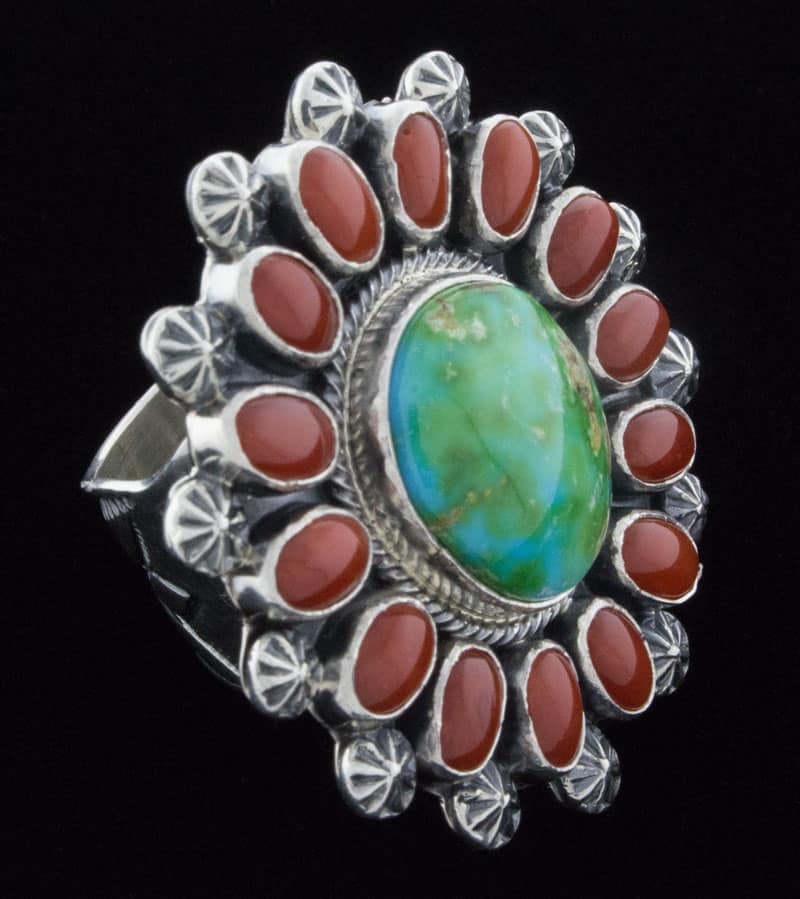 Sonoran Gold Turquoise With Coral Surround Ring