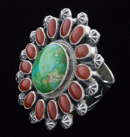 Sonoran Gold Turquoise With Coral Surround Ring