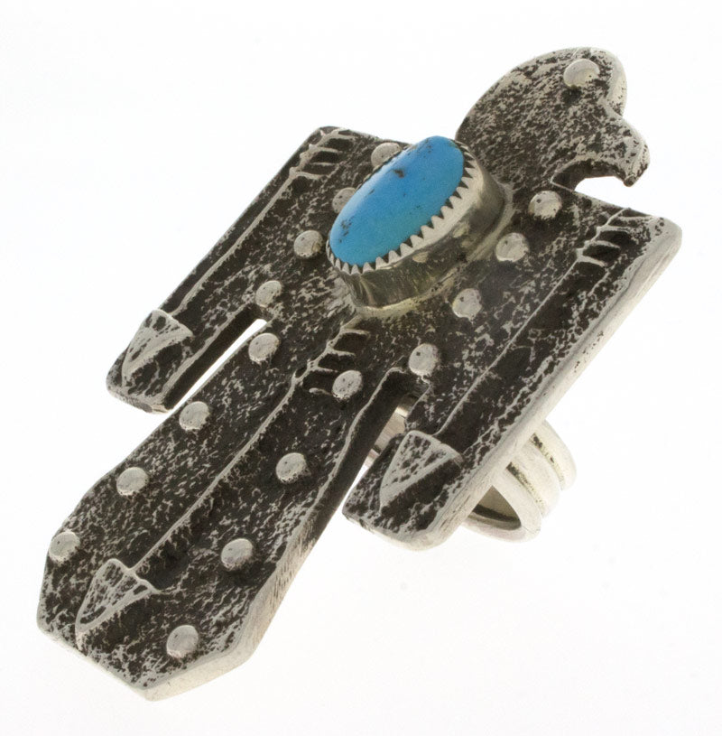 Bague Thunderbird en Tufa avec turquoise naturelle de Kingman