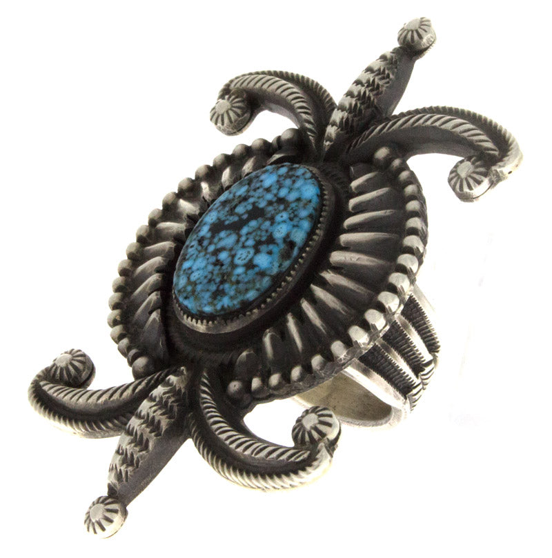 Natural Kingman Black Web Turquoise Ring