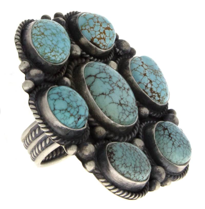 Natural #8 Web Turquoise Cluster Ring