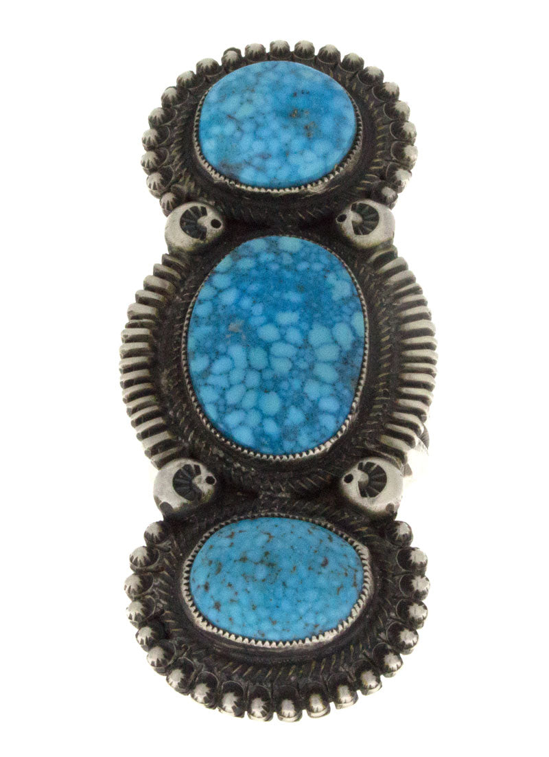 Natürlicher Kingman-Turquoise 3-Stein Statement-Ring