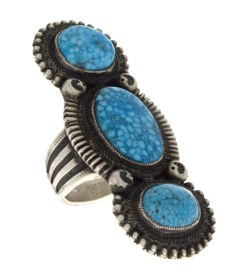 Natürlicher Kingman-Turquoise 3-Stein Statement-Ring