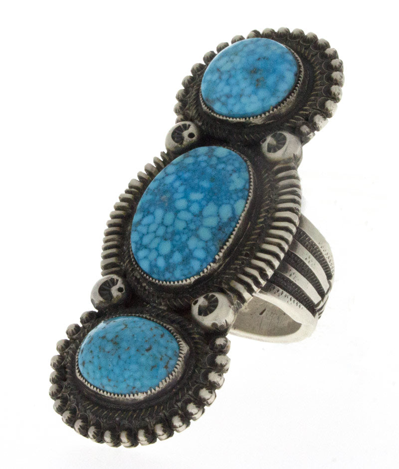 Natürlicher Kingman-Turquoise 3-Stein Statement-Ring