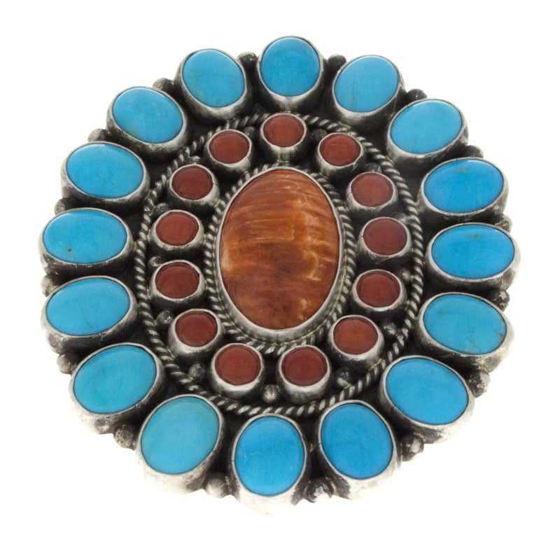 Orange Spiny Oyster Statement Ring With Coral & Sleeping Beauty Turquoise Surround