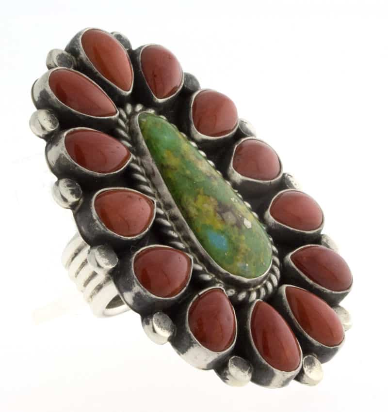 Sonoran Gold Turquoise With Natural Mediterranean Coral Surround