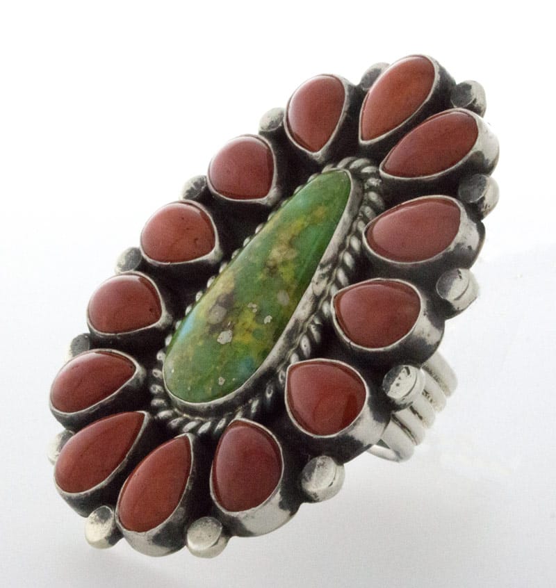 Sonoran Gold Turquoise With Natural Mediterranean Coral Surround