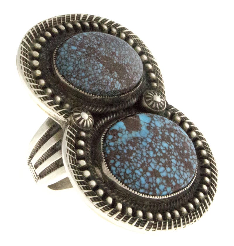 Bague 2 pierres en turquoise bleue naturelle du Nevada