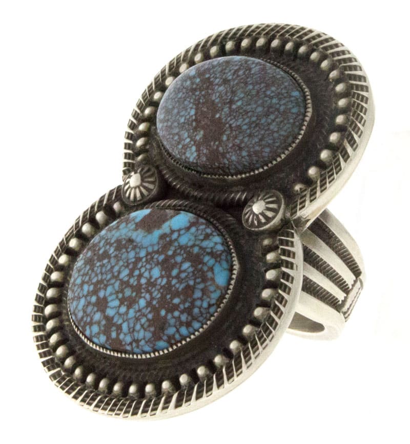 Bague 2 pierres en turquoise bleue naturelle du Nevada