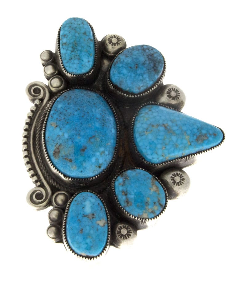 Bague demi-cluster en turquoise Kingman naturelle