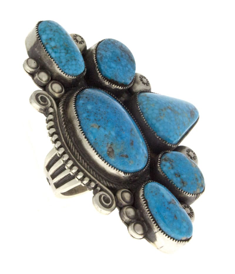 Bague demi-cluster en turquoise Kingman naturelle