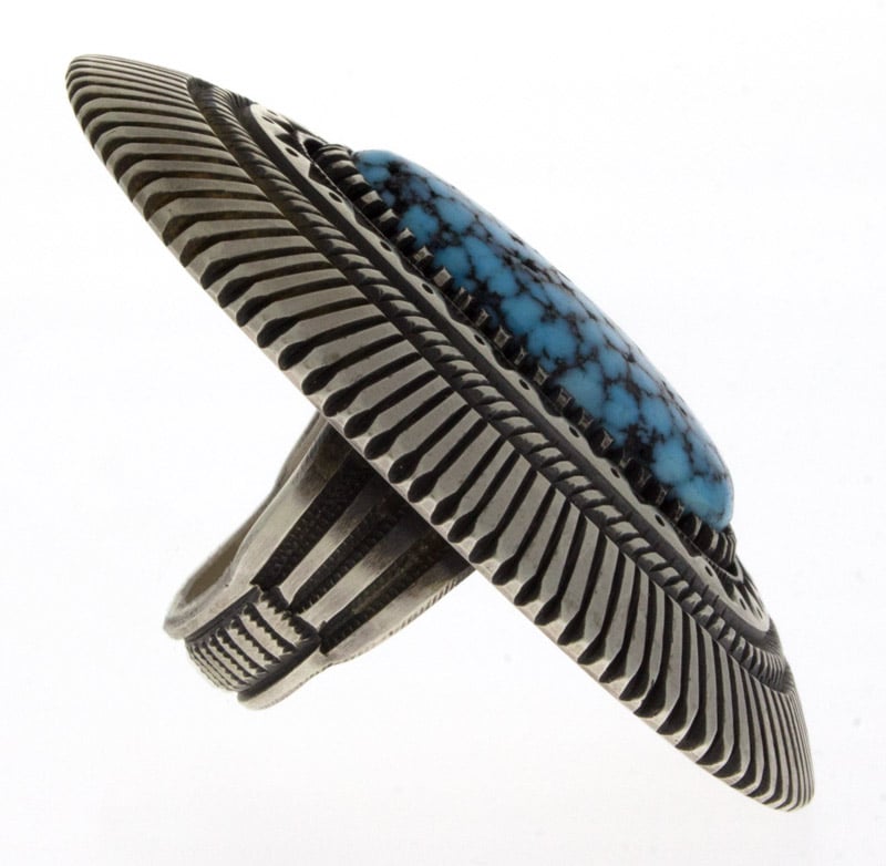 Natural Black Web Kingman Turquoise Statement Ring