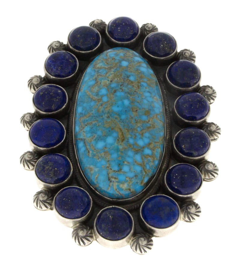 Natural Kingman Turquoise Statement Ring With Natural Lapis Surround