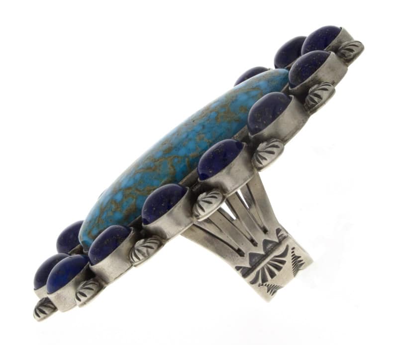 Natural Kingman Turquoise Statement Ring With Natural Lapis Surround