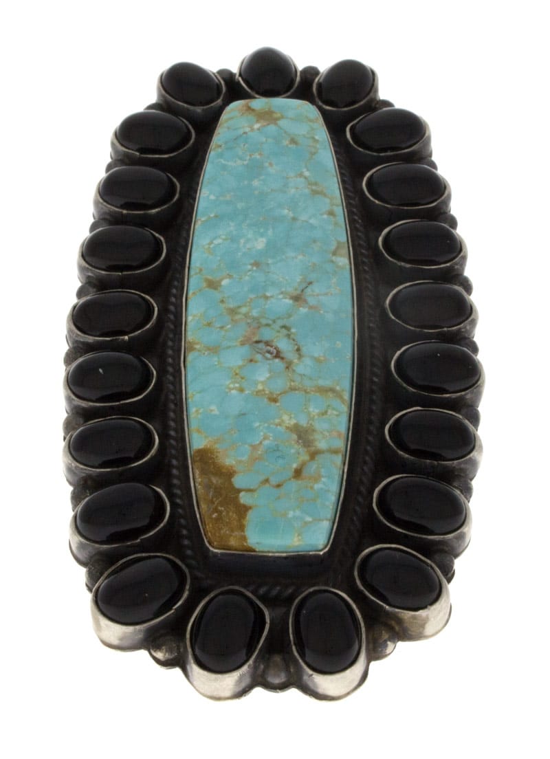 #8 Bague de déclaration turquoise avec entourage en onyx noir