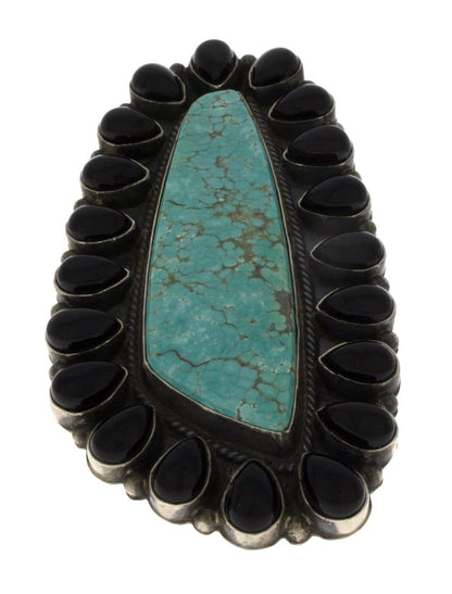 #8 Bague de déclaration turquoise avec entourage en onyx noir